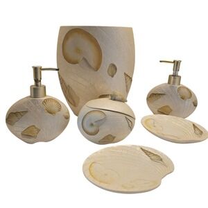Croscill Nautical Seashell Bath Accessory Set Lotion Dispenser Jar Soap